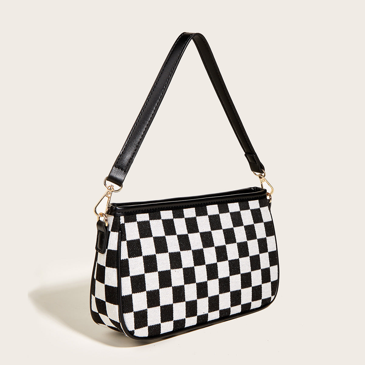 Fashion Personality Commuter All-Match Black And White Contrast Color Checkerboard Underarm Bag Girl Simple Temperament Women's Bag