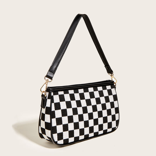 Fashion Personality Commuter All-Match Black And White Contrast Color Checkerboard Underarm Bag Girl Simple Temperament Women's Bag