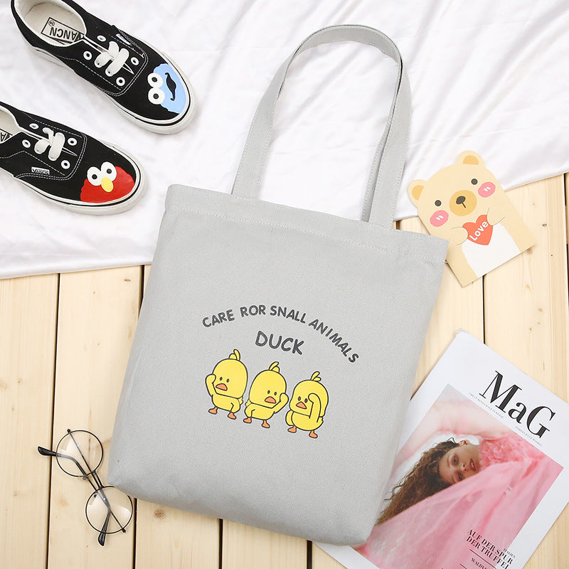 New Korean Version Of Student Canvas Bag Fashion Simple Cartoon Printing Tote Bag Large Capacity Shoulder Bag