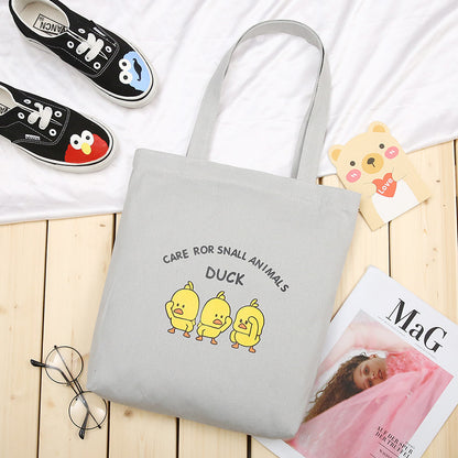 New Korean Version Of Student Canvas Bag Fashion Simple Cartoon Printing Tote Bag Large Capacity Shoulder Bag