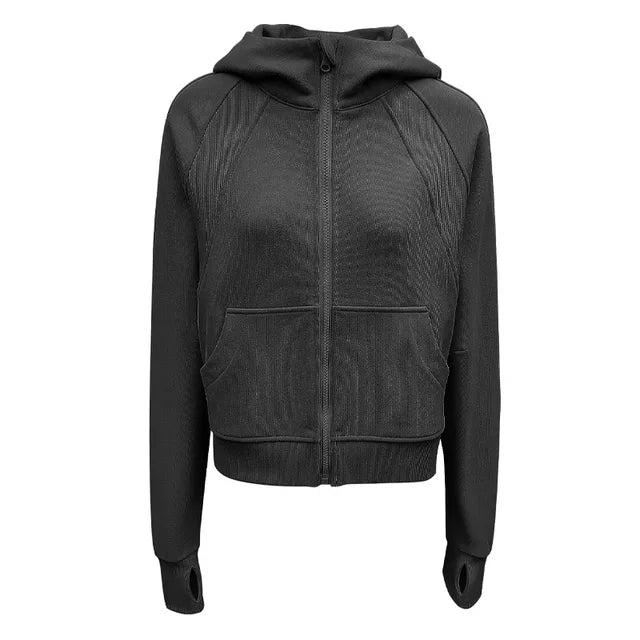 Autumn Hooded Sports Coat Women High Collar Zipper Training Running Fitness Jacket