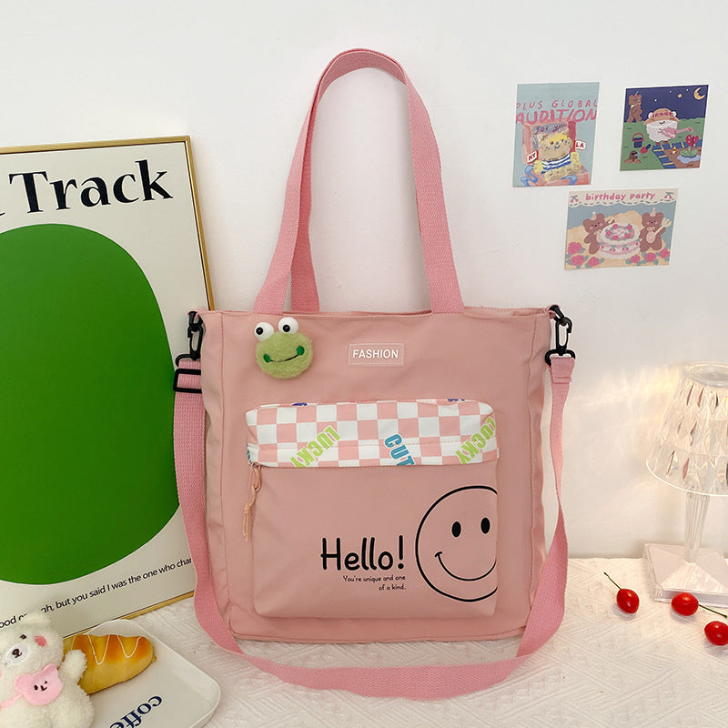 Summer New Composite Cloth Shoulder Bag Students Class Large-Capacity Canvas Bag Korean Version Of The Cartoon Simple Canvas Bag