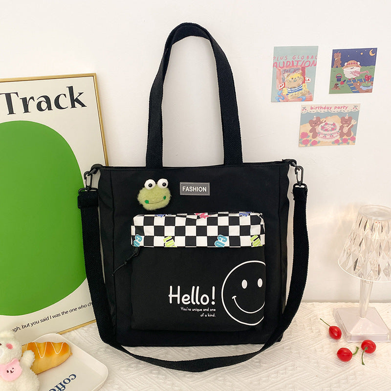 Summer New Composite Cloth Shoulder Bag Students Class Large-Capacity Canvas Bag Korean Version Of The Cartoon Simple Canvas Bag