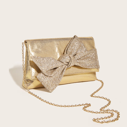 Advanced Fashion Bowknot Dinner Bag Shiny Gold Evening Bag Handbag Women's Bag