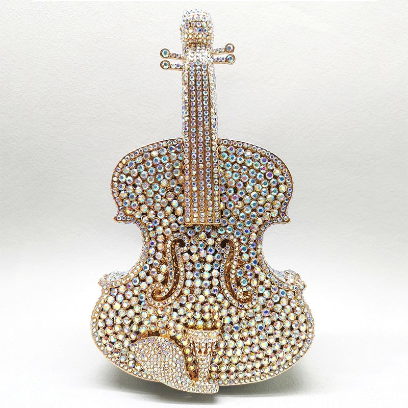 12 Colors Violin-Shape Rhinestone Evening Bag Designer Luxury Women Metal Wedding Bridal Clutches Lady Girls Diamonds Purses
