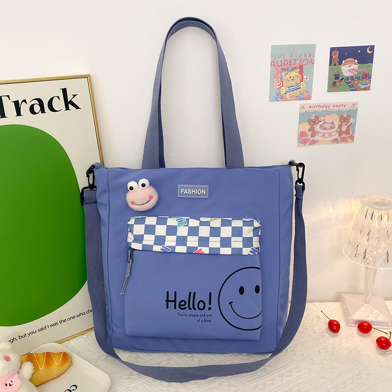 Summer New Composite Cloth Shoulder Bag Students Class Large-Capacity Canvas Bag Korean Version Of The Cartoon Simple Canvas Bag