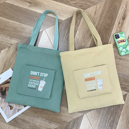 Women's One-Shoulder Korean Letter Messenger Bag Student Trend Portable Large Capacity Canvas Bag Simple Small Fresh Canvas Bag