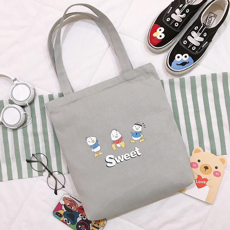 Bag Women's New Cartoon Cute Student Shoulder Bag Canvas Tote Bag