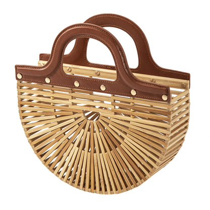 Handheld women's bag, bamboo woven grass woven bag, hollow woven bag, bamboo beach bag, bamboo bag