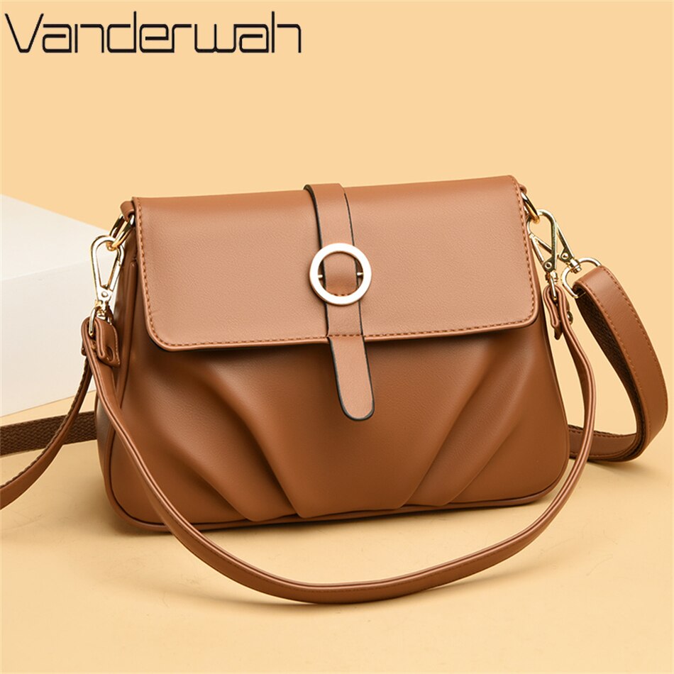 High Quality Ruched Shoulder Bag Soft Leather Luxury Handbag Women Bags Designer Crossbody Bag Female Fashion Messenger Bag