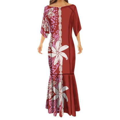 Islands Style Hawaiian Floral Printed Ladies Mermaid Dress Summer Custom Polynesian Ethnic Clothing Red Plus Size Fishtail Dress