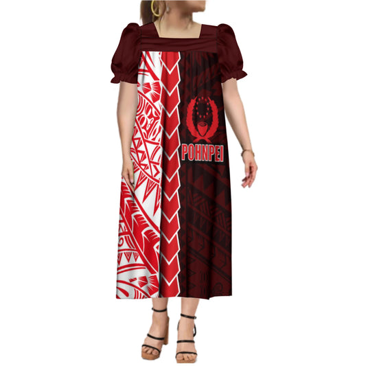 Custom Big Size Pohnpei Micronesia Dresses Micronesian Mumu Purple Summer Puff Short Sleeve Puffy Long Loose Casual Ladies Dress