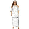 Wholesale Price Island Two Pieces Puletasi Hawaii Party Dress Polynesian Tribal Print White Lady O-neck Puletasi Dresses