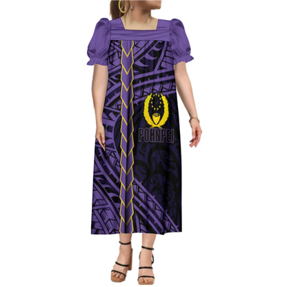 Custom Big Size Pohnpei Micronesia Dresses Micronesian Mumu Purple Summer Puff Short Sleeve Puffy Long Loose Casual Ladies Dress