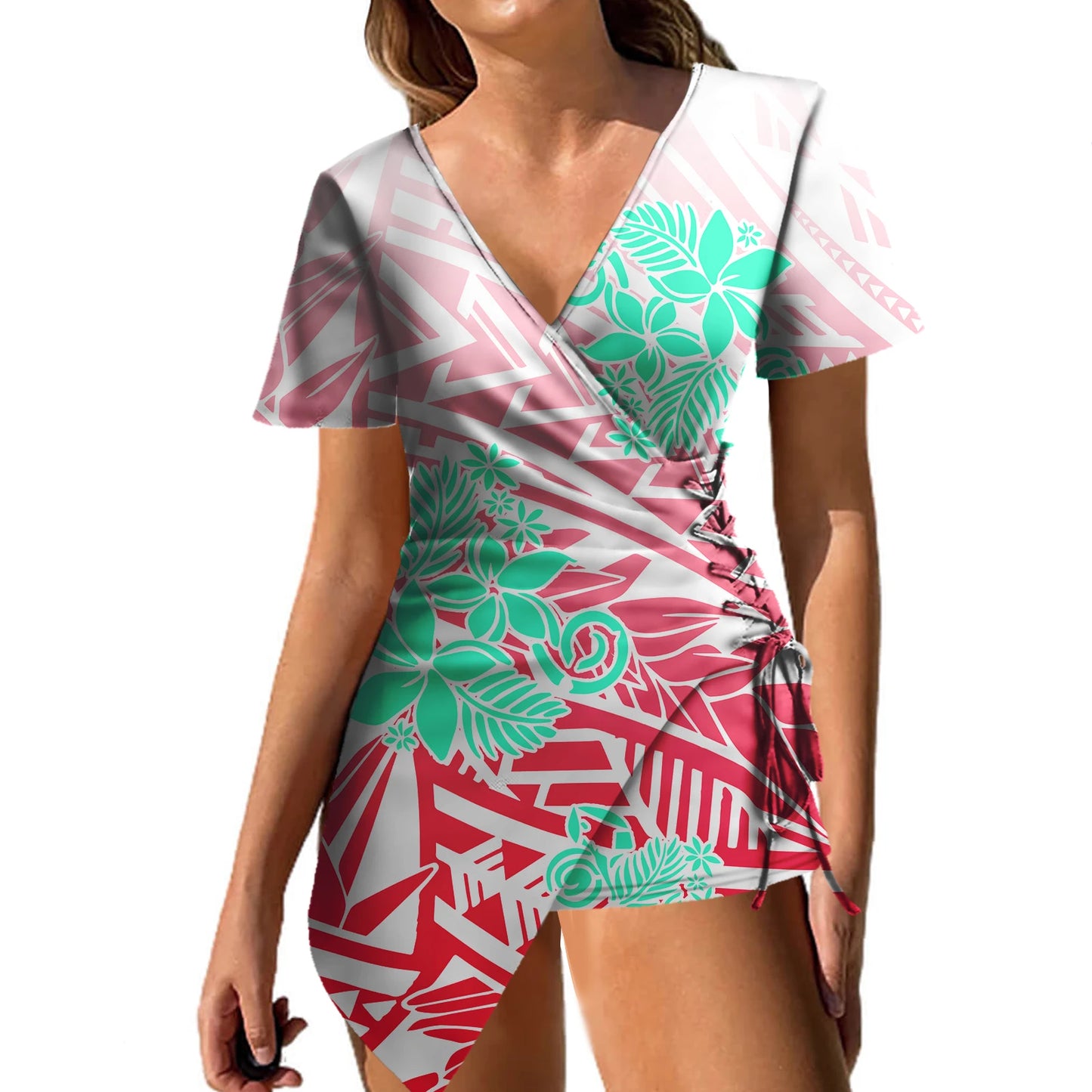 Clothing Manufacturers Custom Tropical Floral Sexy Prom Women Dress Polynesian Island Vintage Tight Mini Samoa Puletasi Dress