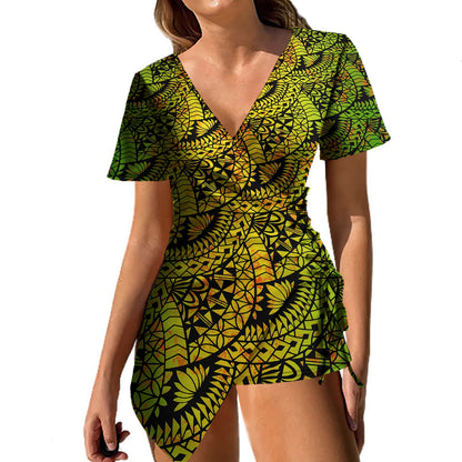 Clothing Manufacturers Custom Tropical Floral Sexy Prom Women Dress Polynesian Island Vintage Tight Mini Samoa Puletasi Dress