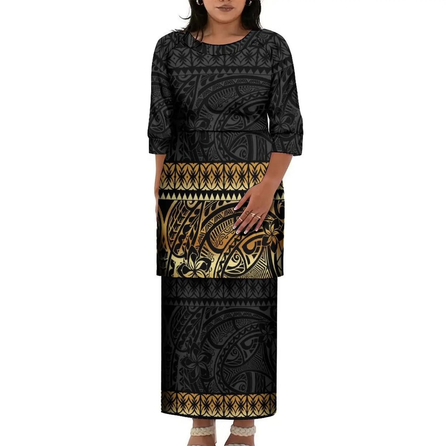 Pacific Island Art Design Big Size Women Half Sleeve Dress Custom Polynesian Puletasi Ptaha Dress O Neck Easter Island Clothes