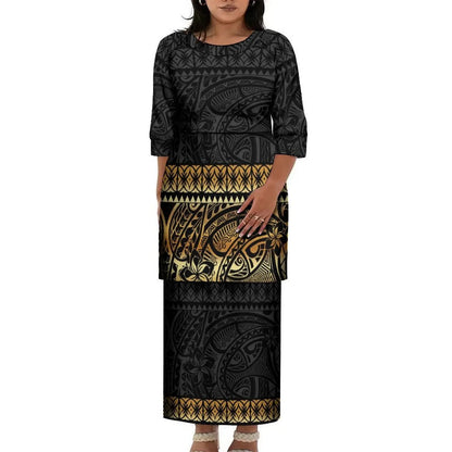 Pacific Island Art Design Big Size Women Half Sleeve Dress Custom Polynesian Puletasi Ptaha Dress O Neck Easter Island Clothes