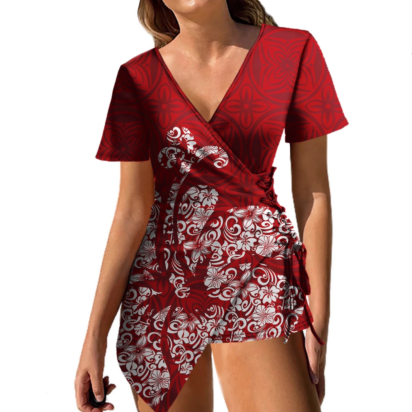 Clothing Manufacturers Custom Tropical Floral Sexy Prom Women Dress Polynesian Island Vintage Tight Mini Samoa Puletasi Dress