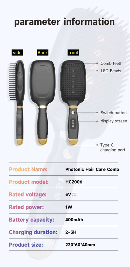 1-Year Household Car Microcurrent Electric Massage Hair Comb Cross-Border Spot Pure English LED USB Vibrating Hair Straightener