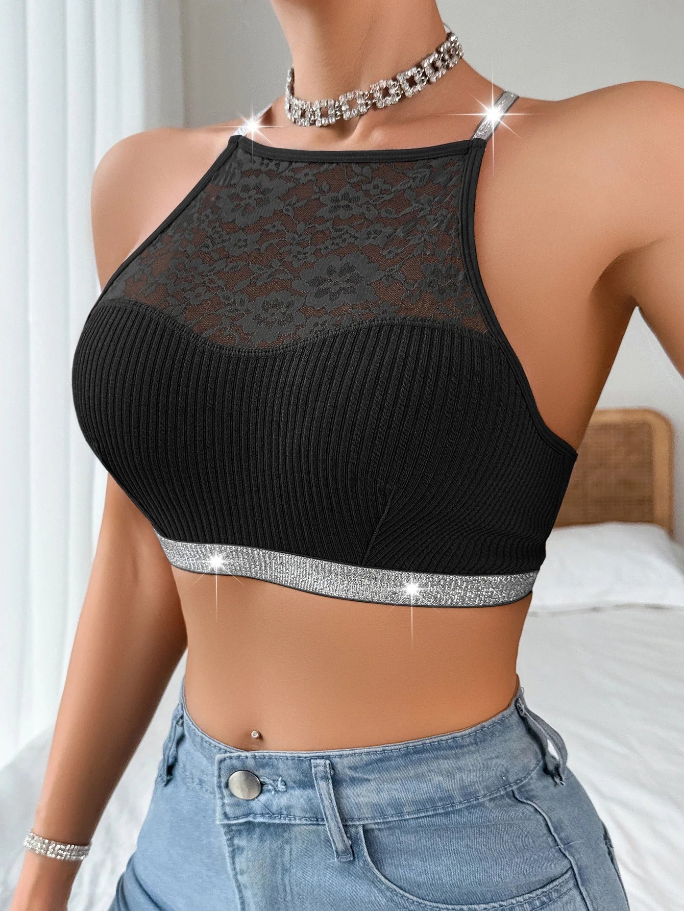 Women Sexy Camisoles Backless Tanks Lace Mesh Brassiere Female Ribbed Women Bras Fashion Breathable Women Underwear Lingerie
