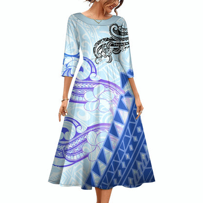 New Fashion Samoa Hawaii Tapa Fabric Custom Polynesian Tribal Dress Women Large Size O Neck Casual Maxi Formal Dress