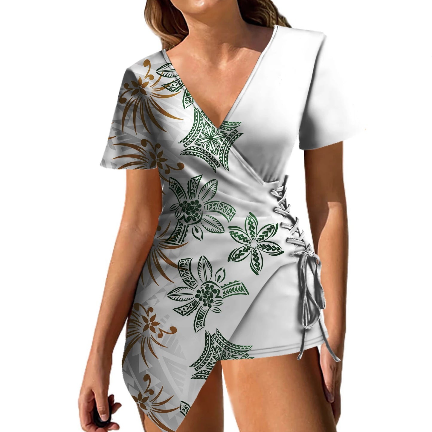 Clothing Manufacturers Custom Tropical Floral Sexy Prom Women Dress Polynesian Island Vintage Tight Mini Samoa Puletasi Dress