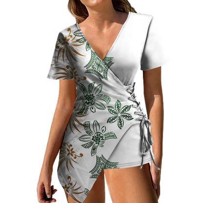 Clothing Manufacturers Custom Tropical Floral Sexy Prom Women Dress Polynesian Island Vintage Tight Mini Samoa Puletasi Dress