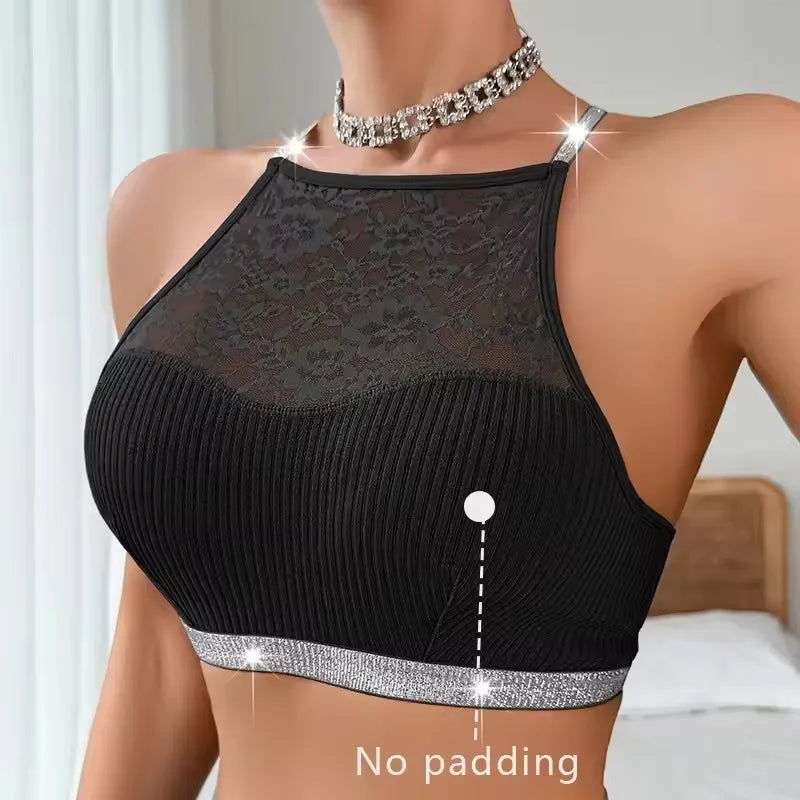 Women Sexy Camisoles Backless Tanks Lace Mesh Brassiere Female Ribbed Women Bras Fashion Breathable Women Underwear Lingerie
