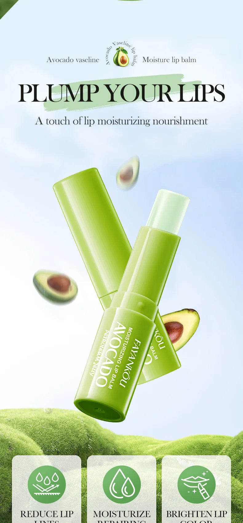 Autumn/Winter Avocado Herbal Moisturizing Lip Balm with Fruit Flavored Labeling Regular Size 2.7g