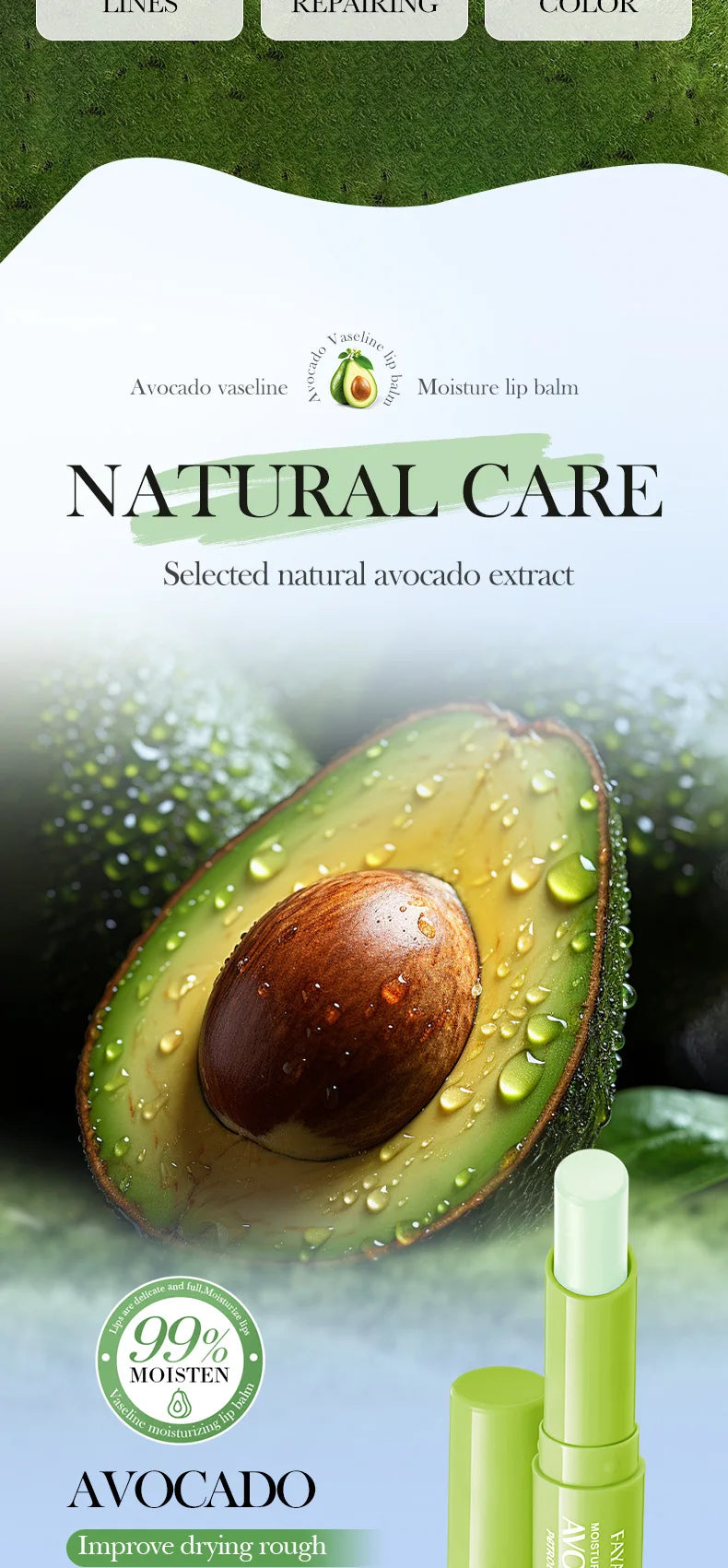 Autumn/Winter Avocado Herbal Moisturizing Lip Balm with Fruit Flavored Labeling Regular Size 2.7g