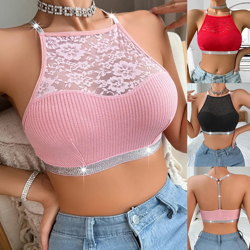 Women Sexy Camisoles Backless Tanks Lace Mesh Brassiere Female Ribbed Women Bras Fashion Breathable Women Underwear Lingerie