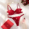 2025 New Women Sexy Two Piece Red Lace Lingerie Floral Embroidery Butterfly Bodysuit Chiffon Half Slips for Ladies and Girls