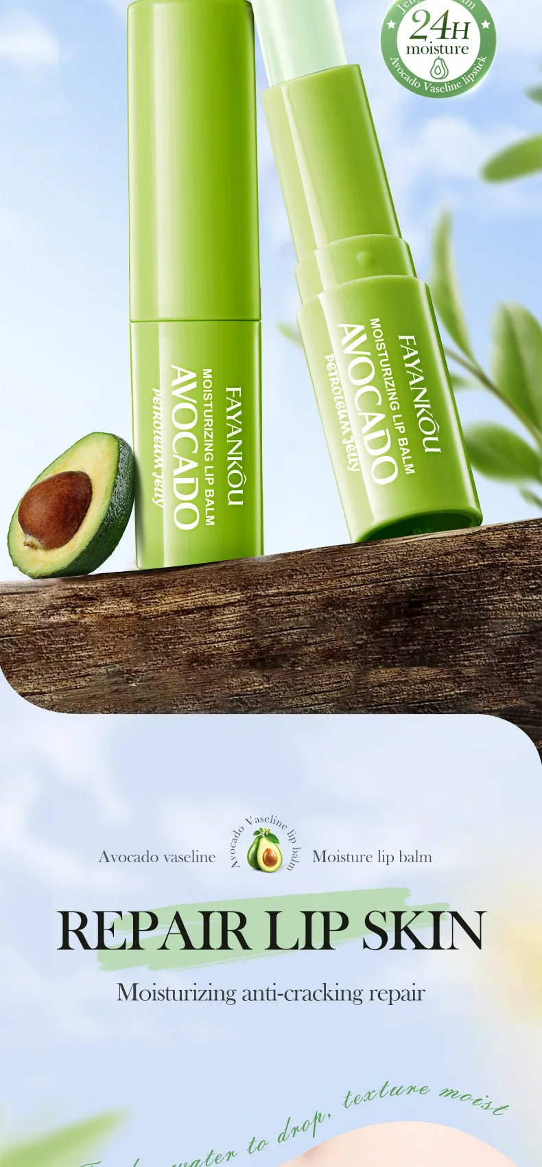 Autumn/Winter Avocado Herbal Moisturizing Lip Balm with Fruit Flavored Labeling Regular Size 2.7g