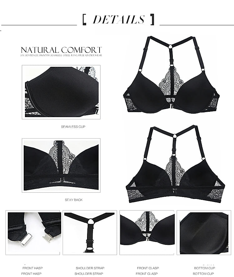 New Fashion Bralette Sexy Lingerie Seamless Push Up Bra Sets Front Closure Candy Color Underwear Women Small Size Brassiere