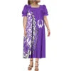 Custom Big Size Pohnpei Micronesia Dresses Micronesian Mumu Purple Summer Puff Short Sleeve Puffy Long Loose Casual Ladies Dress
