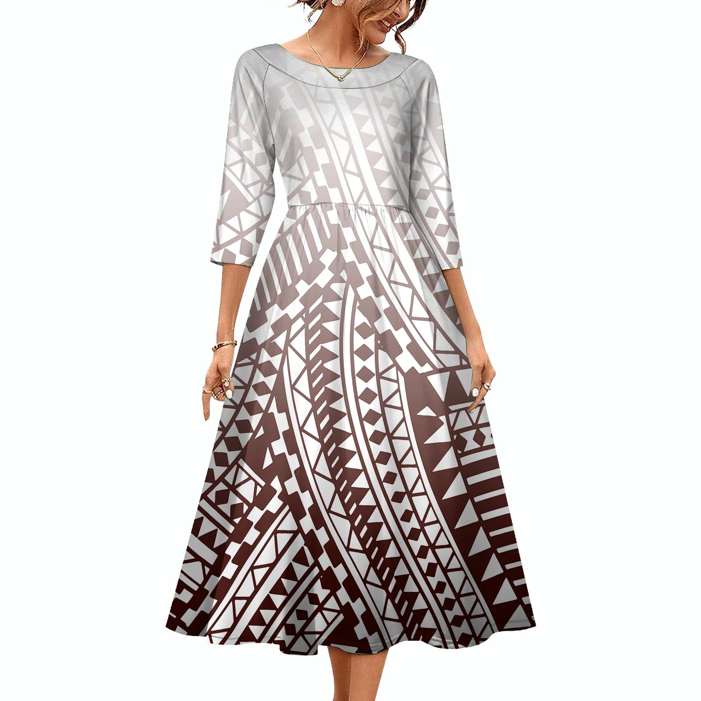 New Fashion Samoa Hawaii Tapa Fabric Custom Polynesian Tribal Dress Women Large Size O Neck Casual Maxi Formal Dress