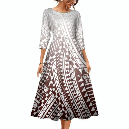 New Fashion Samoa Hawaii Tapa Fabric Custom Polynesian Tribal Dress Women Large Size O Neck Casual Maxi Formal Dress