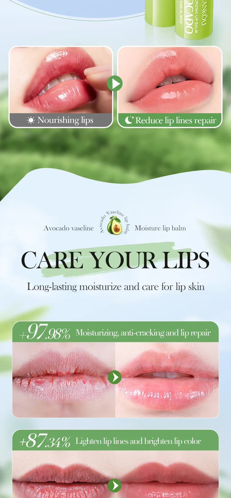 Autumn/Winter Avocado Herbal Moisturizing Lip Balm with Fruit Flavored Labeling Regular Size 2.7g