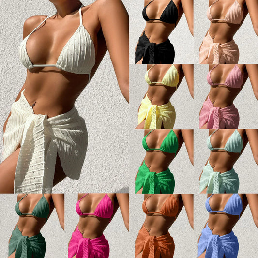 2026 3pcs Bikini Set Glistening Swimsuit Bikini With Cover up Dress Girls Swim Bathing Suit Beach Wear