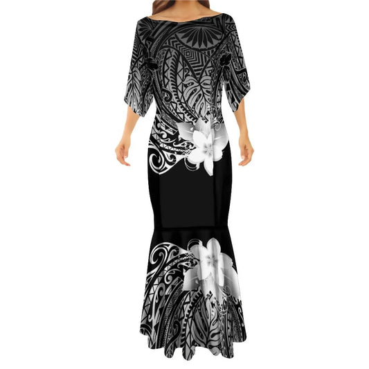 Islands Style Hawaiian Floral Printed Ladies Mermaid Dress Summer Custom Polynesian Ethnic Clothing Red Plus Size Fishtail Dress