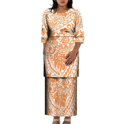 Pacific Island Art Design Big Size Women Half Sleeve Dress Custom Polynesian Puletasi Ptaha Dress O Neck Easter Island Clothes