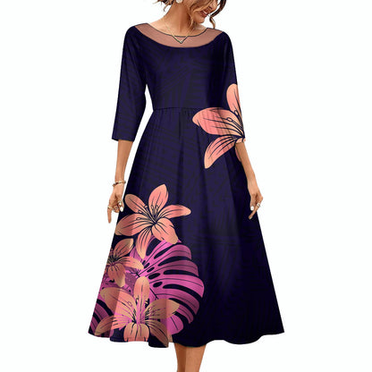 New Fashion Samoa Hawaii Tapa Fabric Custom Polynesian Tribal Dress Women Large Size O Neck Casual Maxi Formal Dress