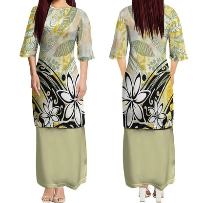 Custom New Polynesian Round Neck Samoan Puletasi Long Top And Skirt Two-Piece Plus Size Women'S Formal Occasion Dress