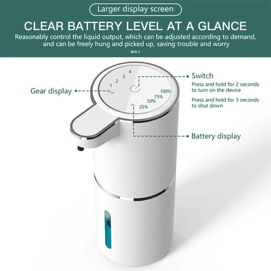 Automatic Touchless Foaming Soap Dispenser 380ml 4 Level Adjustable USB Rechargeable Electric Wall Mounted for Bathroom Kitchen
