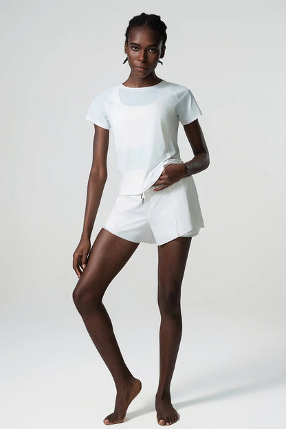 Women Summer Short Sportswear Solid Color Two Pieces Fitness Yoga Set Breathable Quick Dry Gym Suit Loose Workout Clothes