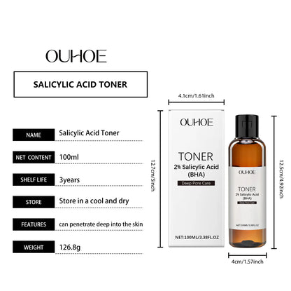 Salicylic Acid Toner for Acne Removing Control Oil Shrink Pores Remove Pimple Exfoliating Moisturizing Brighten Facial Toner