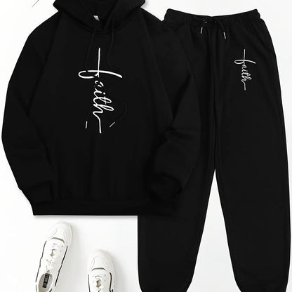 Women's Autumn/Winter Hoodie+Sports Pants Set Hip Hop Street Casual Faith Cross Printed Fashion Velvet Warm Clothing