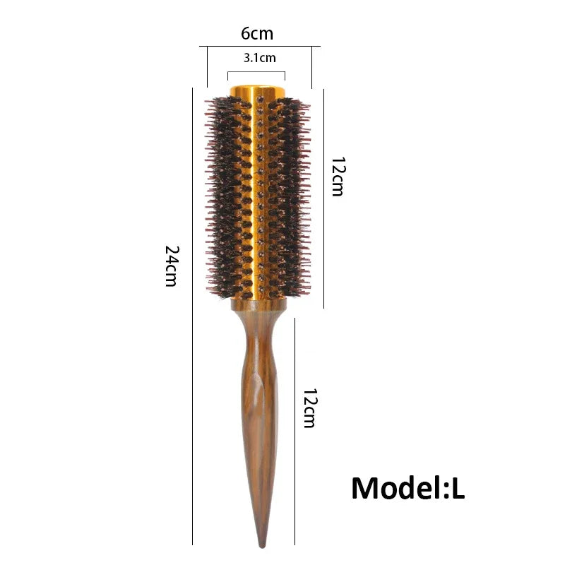 1pc Natural Boar Bristle Round Brush Wooden Handle Hair Rolling Brush For Hair Drying Styling Curling  Detangling Hair Brush