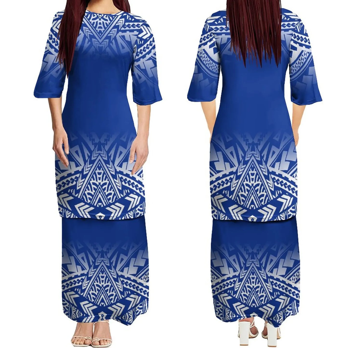 Custom New Polynesian Round Neck Samoan Puletasi Long Top And Skirt Two-Piece Plus Size Women'S Formal Occasion Dress